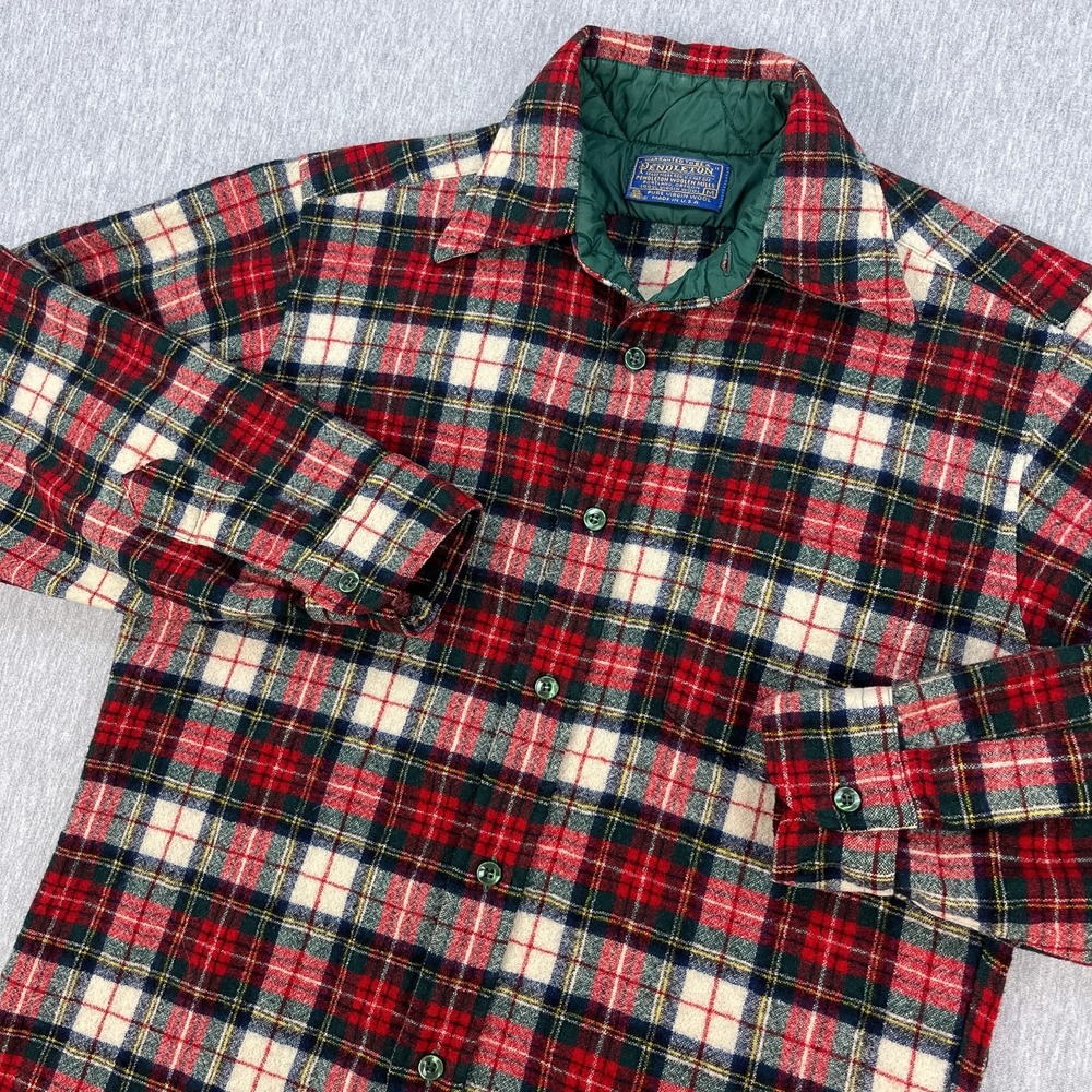 Vintage Pendleton Lodge Shirt Men M Red/White Plaid 70s Wool Flannel Made in USA